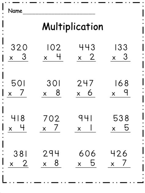 3 digit by 1 digit multiplication worksheets|Multiply 1 by 3.